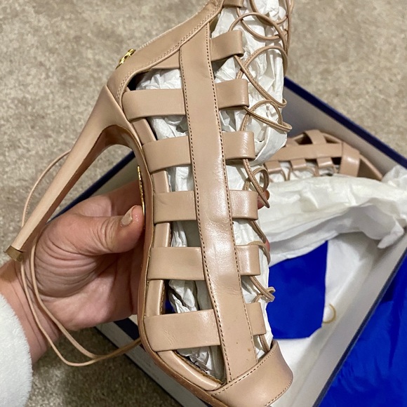 AQUAZURRA AMAZON NUDE CALF LEATHER 37 worn once retail $1200 - Picture 3 of 6